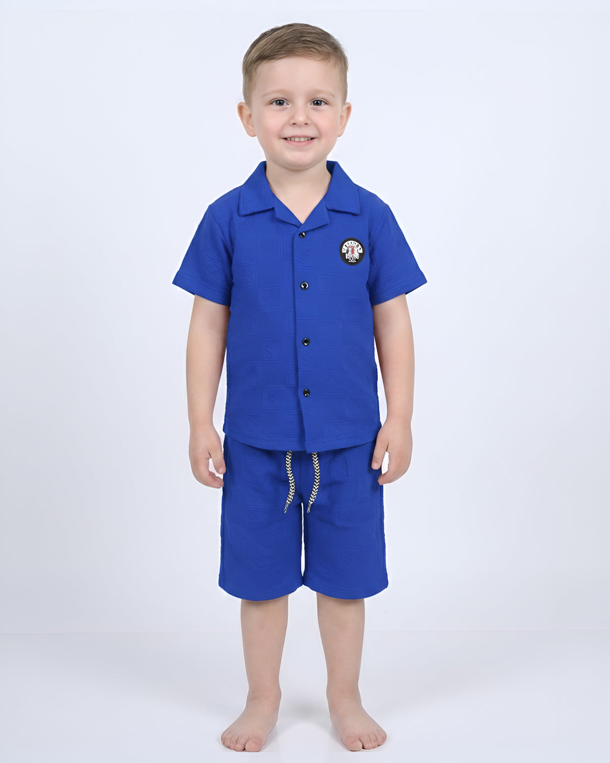 Boys Suit – Self-Embossed Polyester Set - Blue