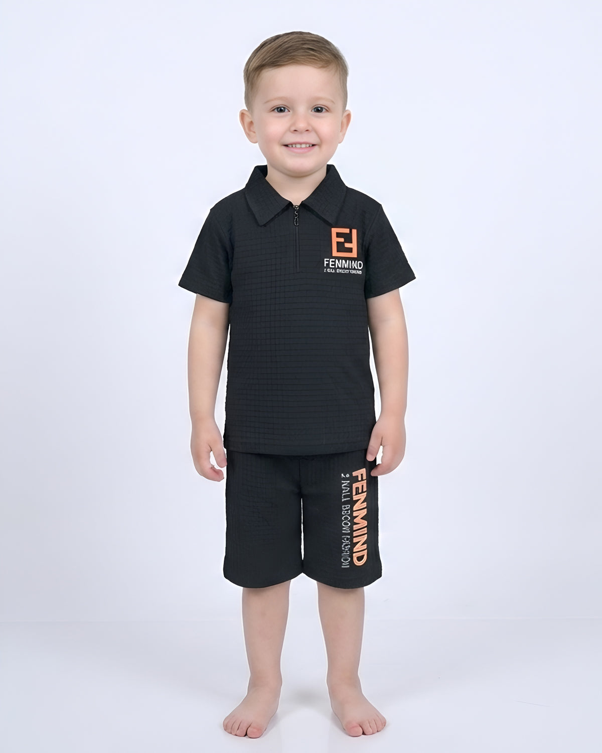 Boys Suit – Self-Embossed Polyester Set - Black