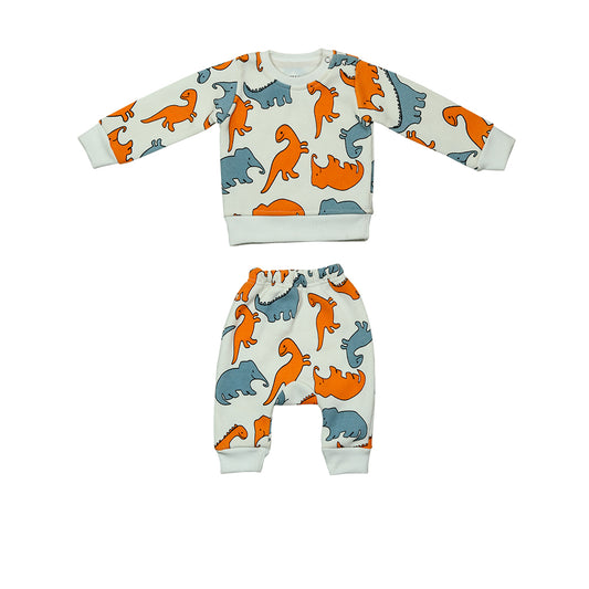 Adorable Dinosaur Print Baby Outfit - Cozy Sweatshirt and Pants Set