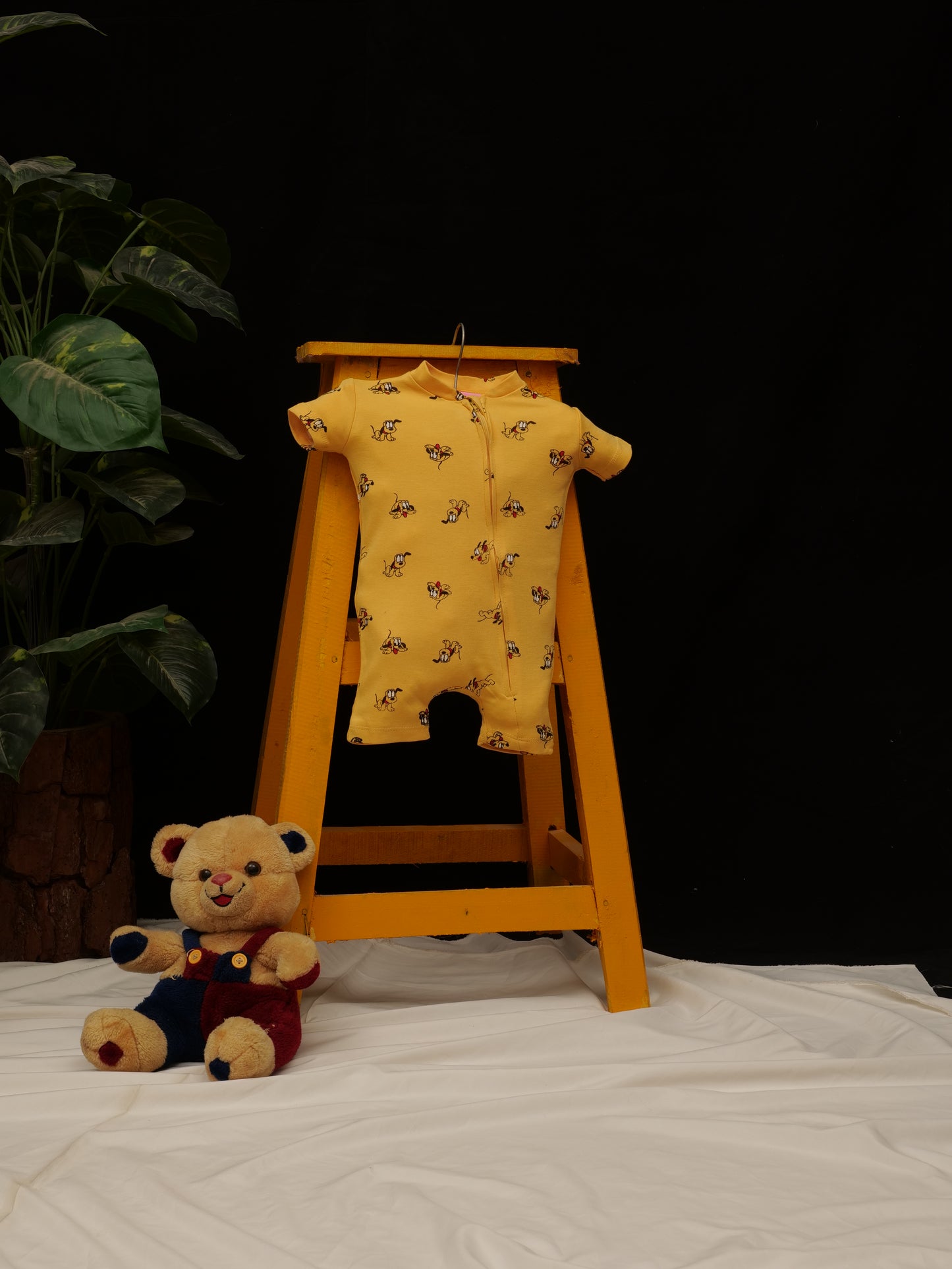 Cute Yellow Baby Romper – Yellow Pluto Chest Print | Soft & Comfy Outfit for Little Ones