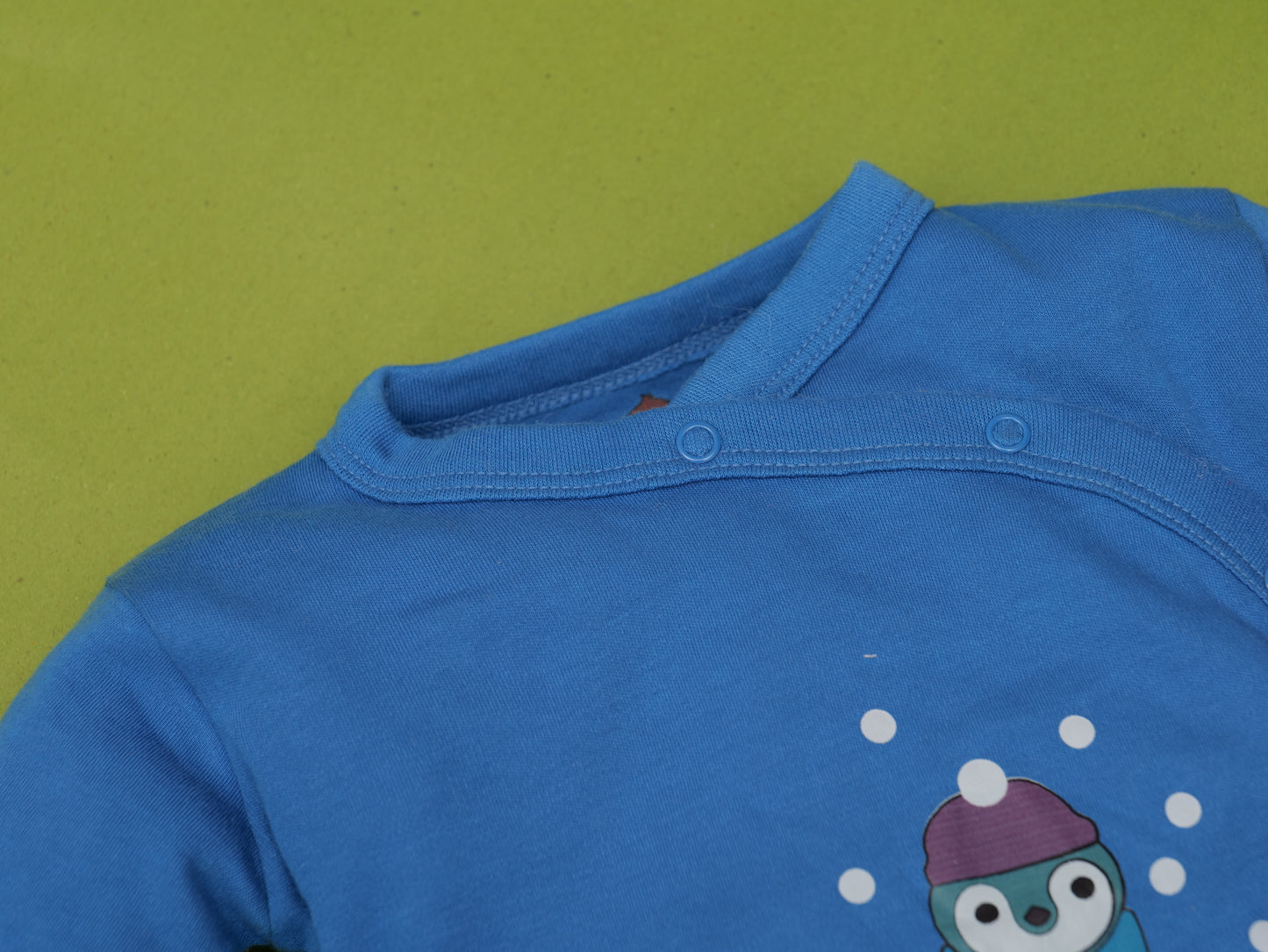Cozy Blue Baby Romper โ ROYAL BLUE ( PENGUIN CHEST PRINT)