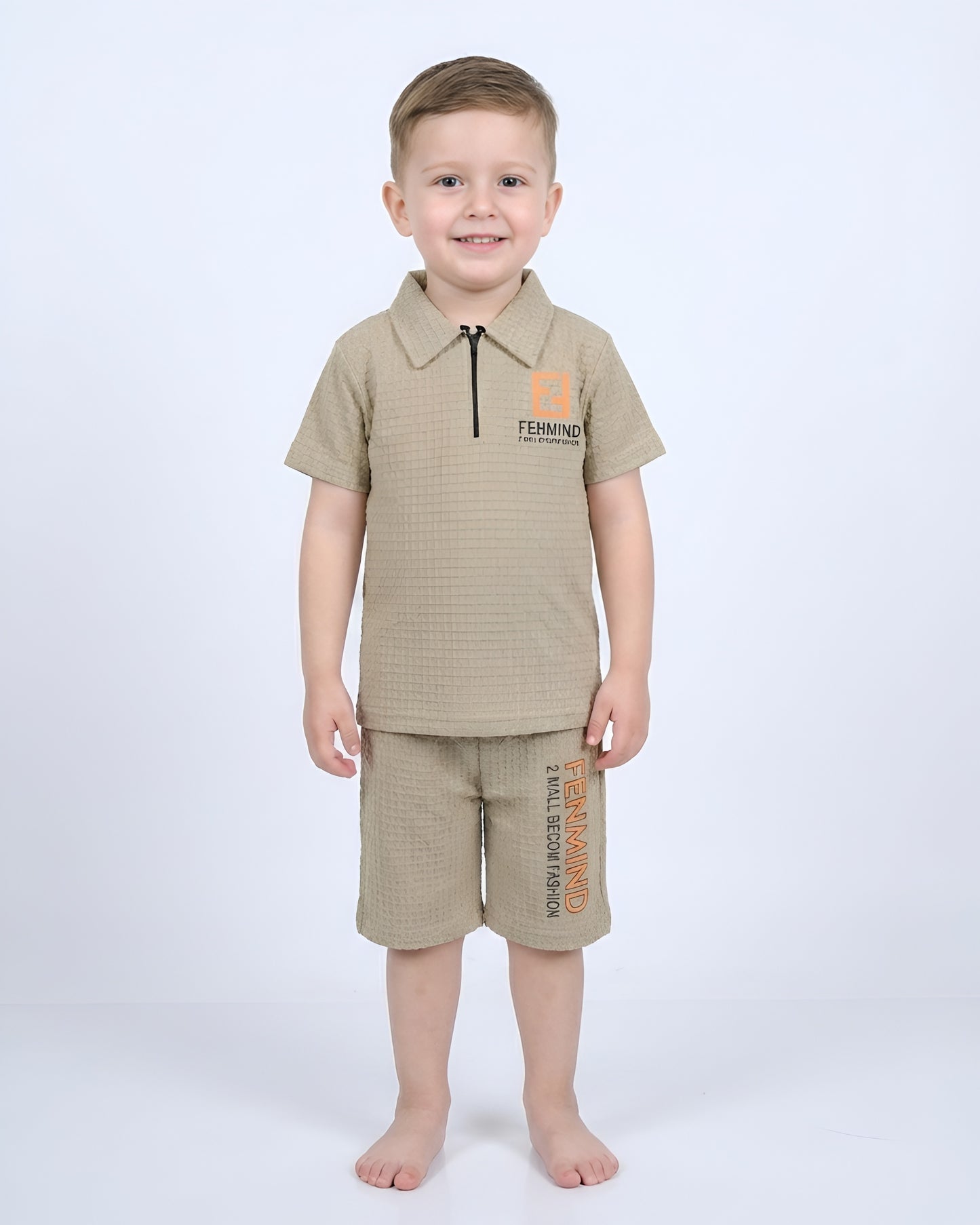 Boys Suit – Self-Embossed Polyester Set - Beige