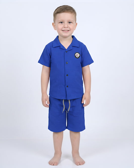 Boys Suit – Self-Embossed Polyester Set - Blue