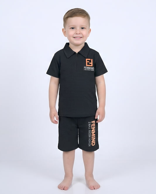 Boys Suit – Self-Embossed Polyester Set - Black