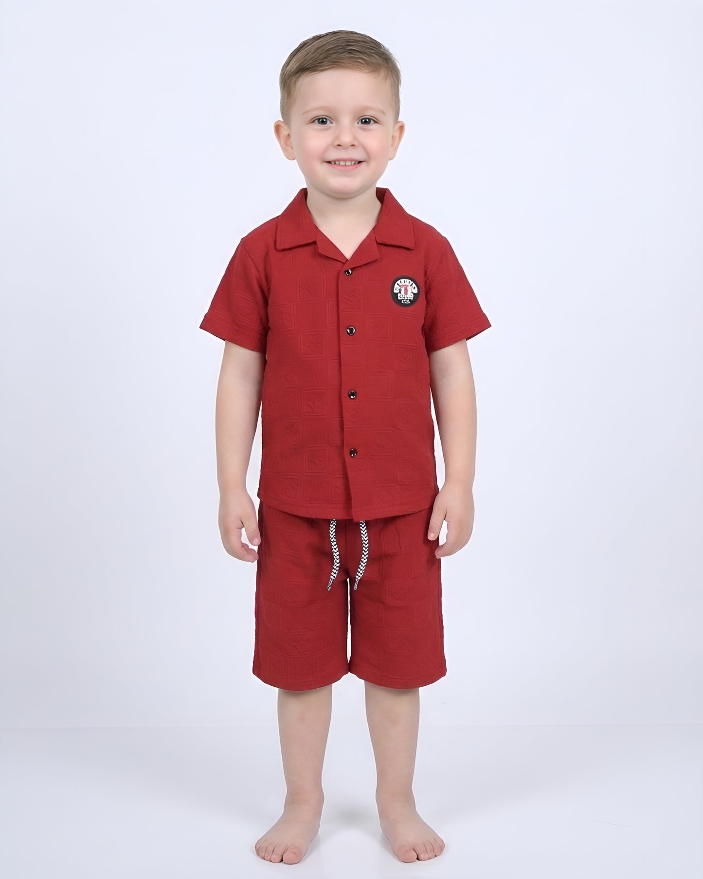 Boys Suit – Self-Embossed Polyester Set - Red
