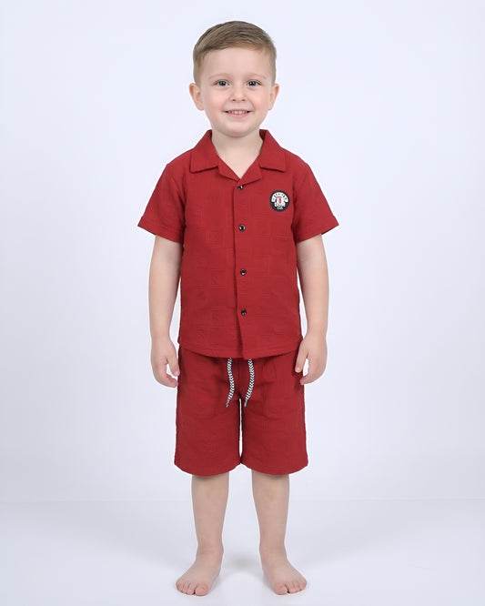Boys Suit – Self-Embossed Polyester Set - Red