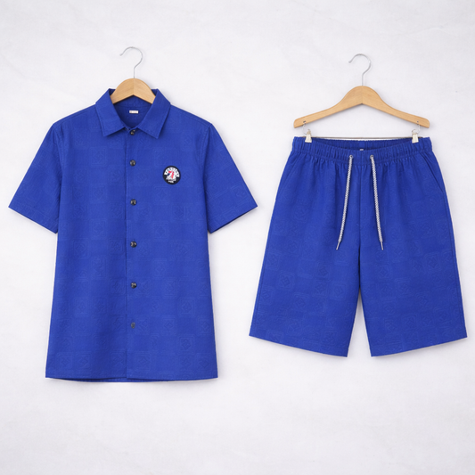 Boys Suit – Self-Embossed Polyester Set - Blue
