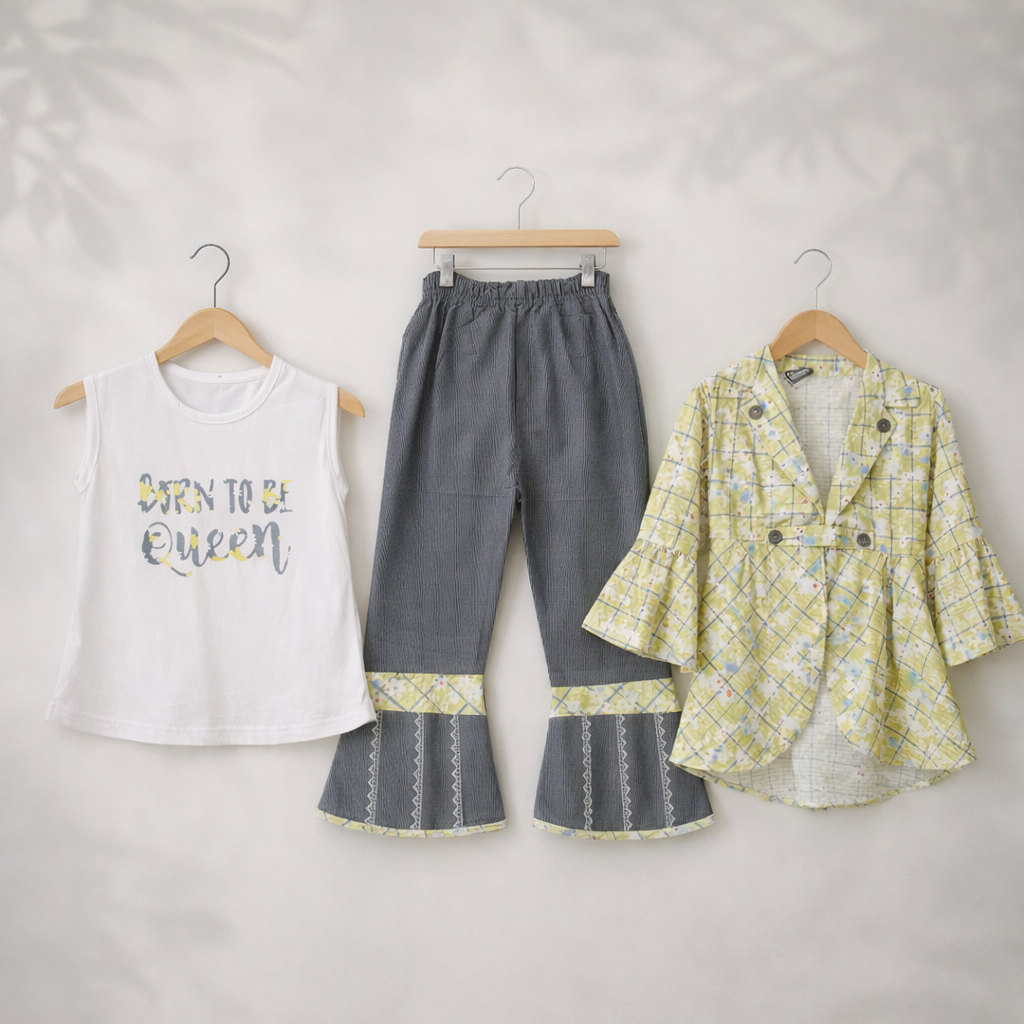 3 PCS Girls Suit –  Printed Set