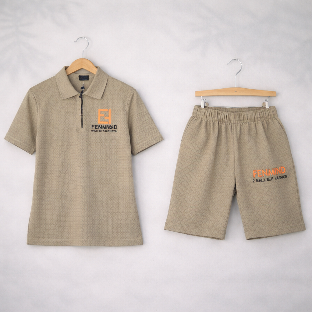 Boys Suit – Self-Embossed Polyester Set - Beige