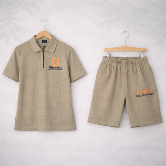 Boys Suit – Self-Embossed Polyester Set - Beige